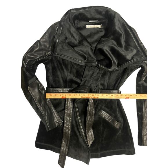 Blanc Noir Belted Drape Velour Jacket Black Soft Coat Size Large Mid Length - Picture 12 of 16